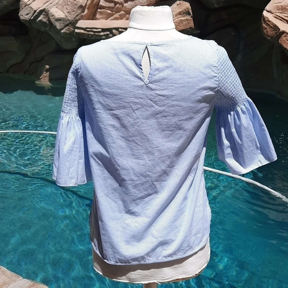 Vineyard Vines Blue White Striped Bell Sleeve Blouse Top XS